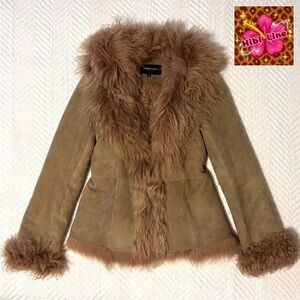 Vintage 100% Sheep Fur Suede Leather Penny Lane Jacket Coat 70s Inspired